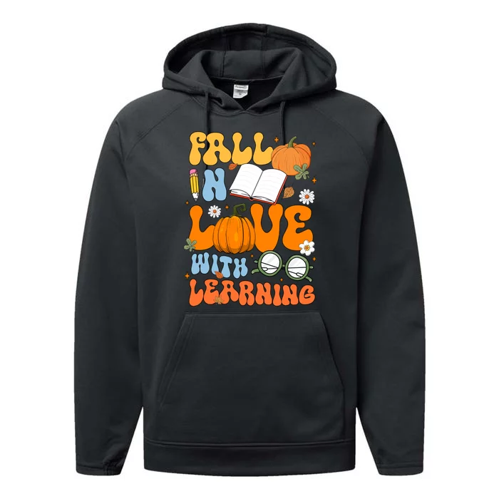 Fall In Love With Reading Book Autumn Pumpkins And Teachers Performance Fleece Hoodie