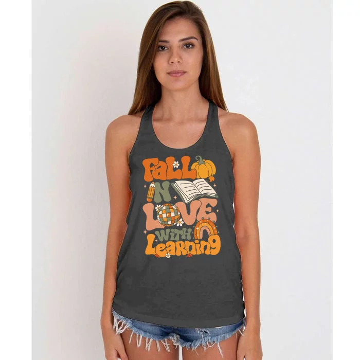 Fall In Love With Learning Thankful Teacher Women's Knotted Racerback Tank