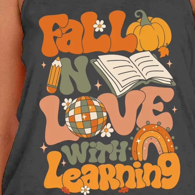 Fall In Love With Learning Thankful Teacher Women's Knotted Racerback Tank