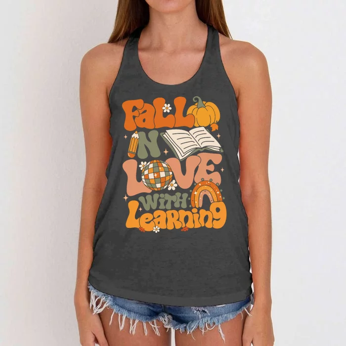 Fall In Love With Learning Thankful Teacher Women's Knotted Racerback Tank