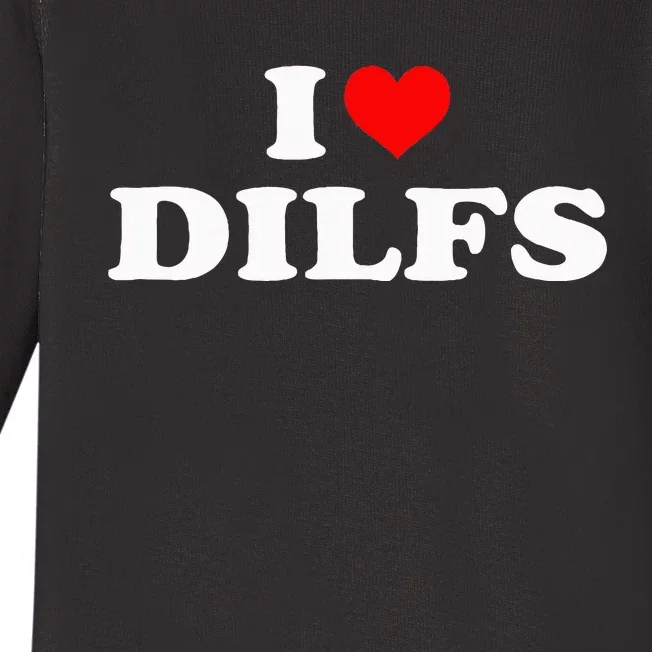 Funny I Love Dilfs I Heart Dilfs Red Heart Cool Baby Long Sleeve Bodysuit