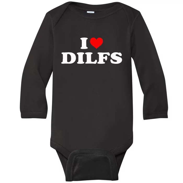 Funny I Love Dilfs I Heart Dilfs Red Heart Cool Baby Long Sleeve Bodysuit