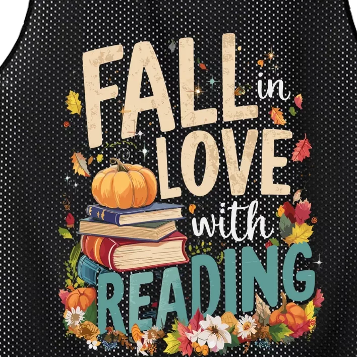 Fall In Love With Reading Book Autumn Pumpkins And Teachers Mesh Reversible Basketball Jersey Tank