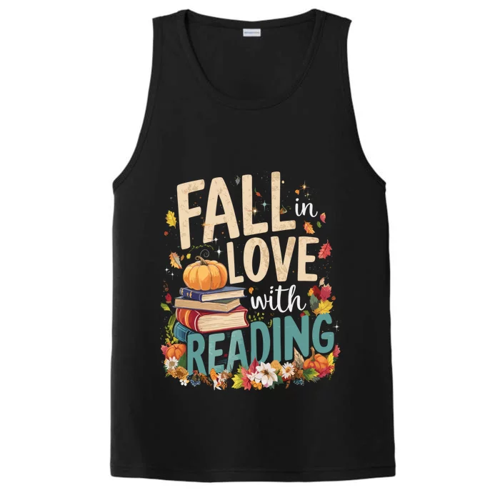 Fall In Love With Reading Book Autumn Pumpkins And Teachers Performance Tank