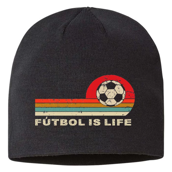 Futbol Is Life Football Lovers Soccer Funny Vintage Retro 8 1/2in Sustainable Knit Beanie