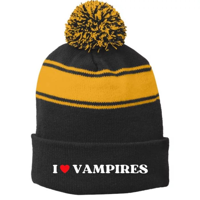 Funny I Love Vampires I Red Heart Vampires Halloween Stripe Pom Pom Beanie