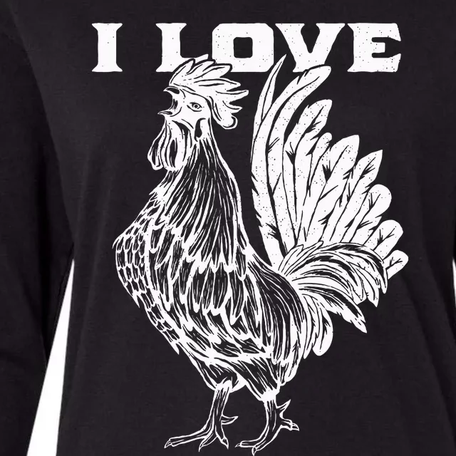 Funny I Love Cock Rooster Lover I Love Roosters Womens Cotton Relaxed Long Sleeve T-Shirt