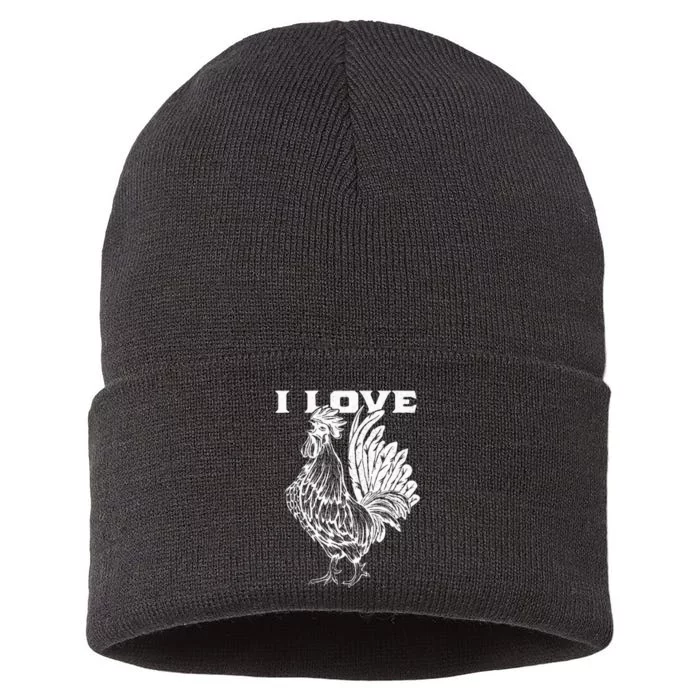 Funny I Love Cock Rooster Lover I Love Roosters Sustainable Knit Beanie