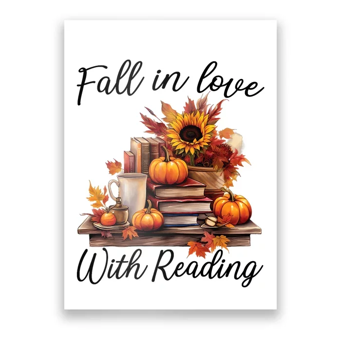 Fall In Love With Reading Book Autumn Teachers Pumpkins Poster