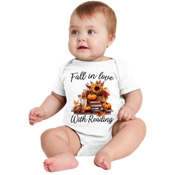 Fall In Love With Reading Book Autumn Teachers Pumpkins Baby Bodysuit