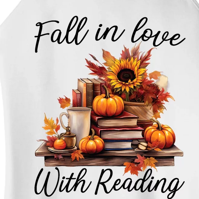 Fall In Love With Reading Book Autumn Teachers Pumpkins Women’s Perfect Tri Rocker Tank