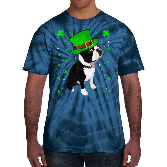 Funny Irish Leprechaun Hat Boston Terrier St. Patrick's Day Tie-Dye T-Shirt