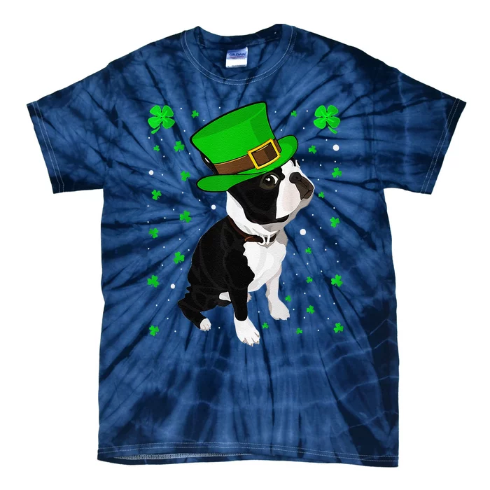 Funny Irish Leprechaun Hat Boston Terrier St. Patrick's Day Tie-Dye T-Shirt