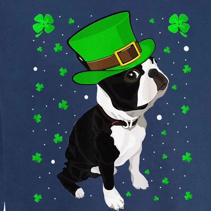 Funny Irish Leprechaun Hat Boston Terrier St. Patrick's Day Garment-Dyed Sweatshirt