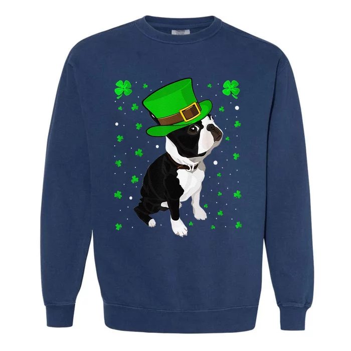 Funny Irish Leprechaun Hat Boston Terrier St. Patrick's Day Garment-Dyed Sweatshirt