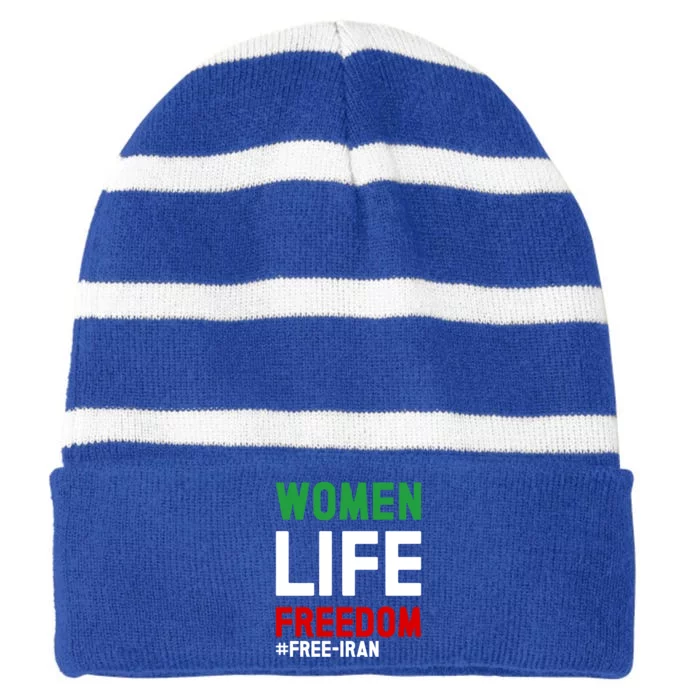 Free Iran Life Freedom Stand With Persian Funny Gift Striped Beanie with Solid Band