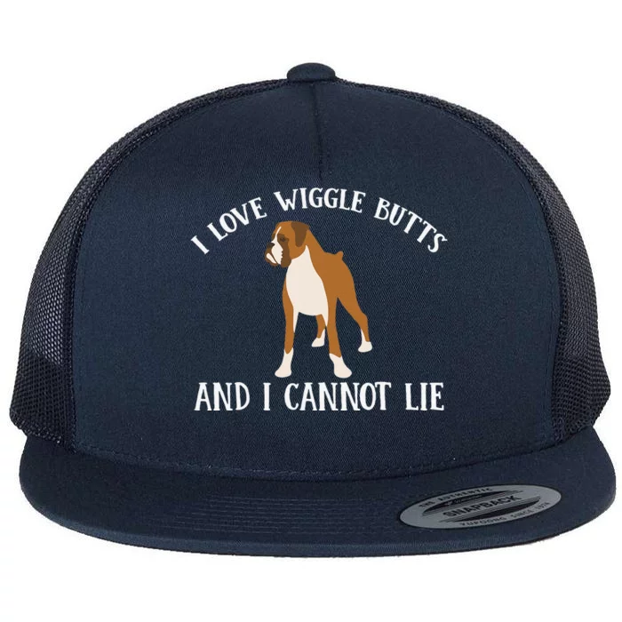 Funny I Love Boxer Wiggle Butt Apparel For Puppy Dog Owners Flat Bill Trucker Hat