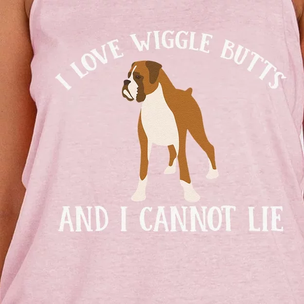 Funny I Love Boxer Wiggle Butt Apparel For Puppy Dog Owners Women's Knotted Racerback Tank