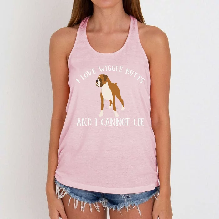 Funny I Love Boxer Wiggle Butt Apparel For Puppy Dog Owners Women's Knotted Racerback Tank