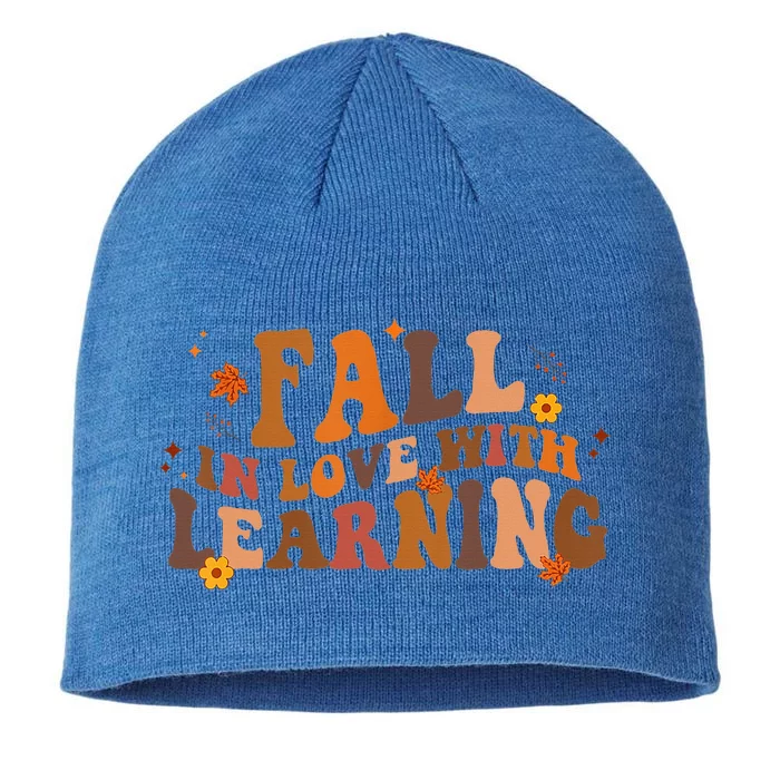 Fall In Love With Learning Fall Teacher Thanksgiving Retro 8 1/2in Sustainable Knit Beanie