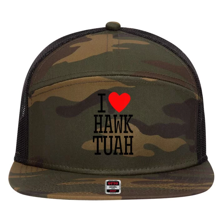 Funny I Love Hawk Tuah Heart Gift 7 Panel Mesh Trucker Snapback Hat