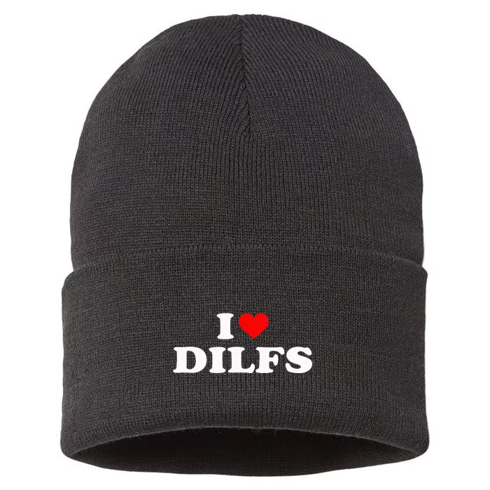 Funny I Love Dilfs I Heart Dilfs Red Heart Cool Sustainable Knit Beanie