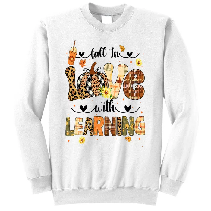 Fall In Love With Learning Thanksgiving Leopard Teacher Sweatshirt