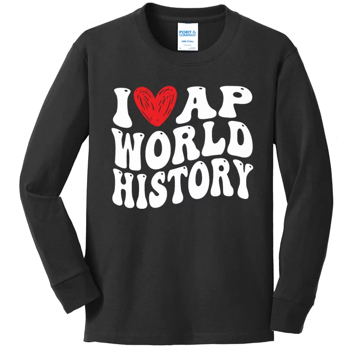 Funny I Love AP World History Retro Groovy Kids Long Sleeve Shirt