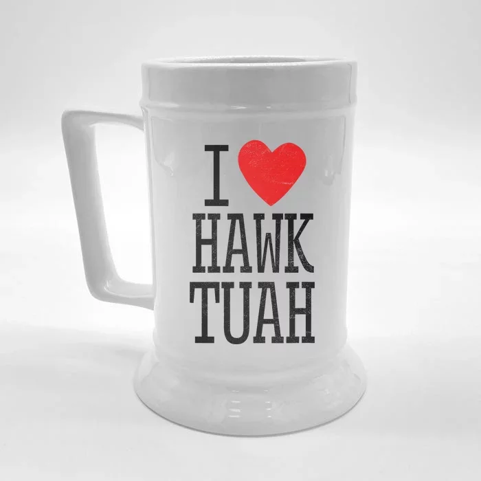 Funny I Love Hawk Tuah Heart Guy Spit Joke Wet That Thang Front & Back Beer Stein