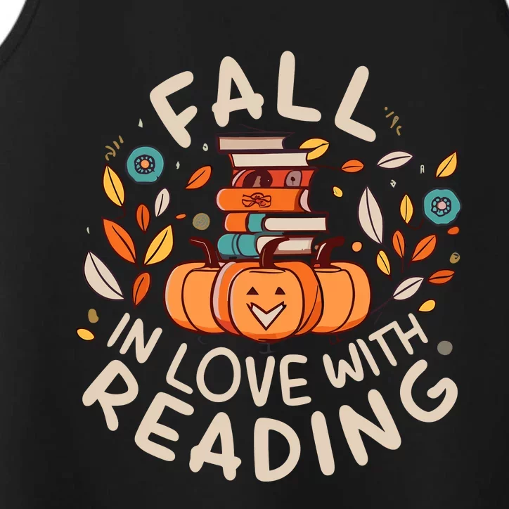 Fall In Love With Reading Book Autumn Pumpkins And Teachers Performance Tank