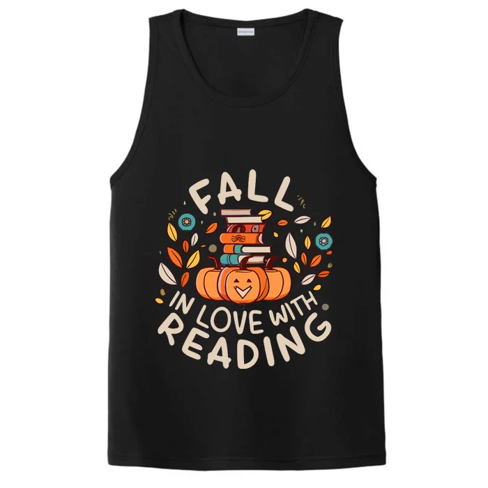 Fall In Love With Reading Book Autumn Pumpkins And Teachers Performance Tank