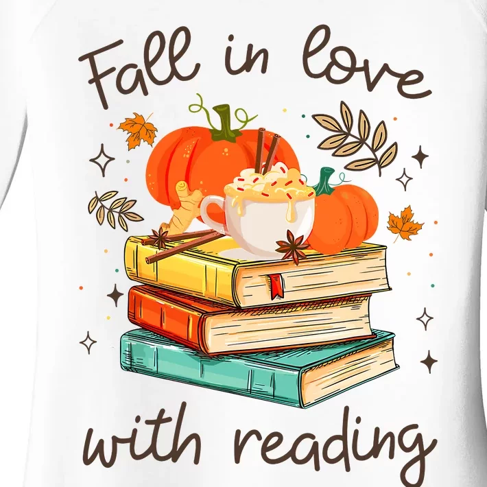 Fall In Love With Reading Book Autumn Pumpkins And Teachers Women's Perfect Tri Tunic Long Sleeve Shirt