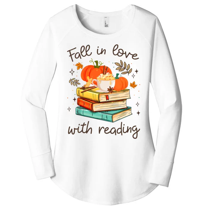 Fall In Love With Reading Book Autumn Pumpkins And Teachers Women's Perfect Tri Tunic Long Sleeve Shirt