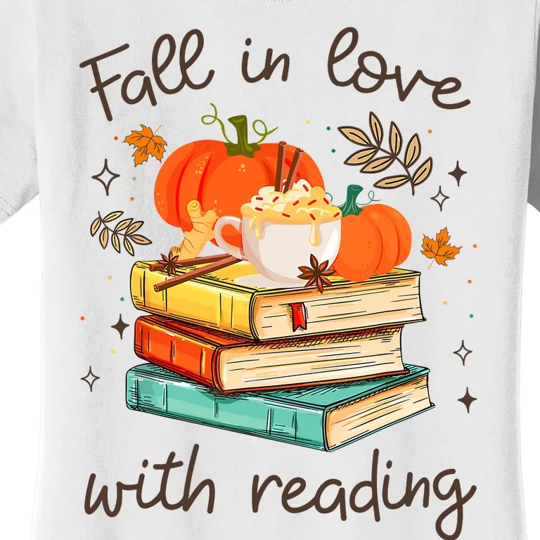 Fall In Love With Reading Book Autumn Pumpkins And Teachers Women's T-Shirt