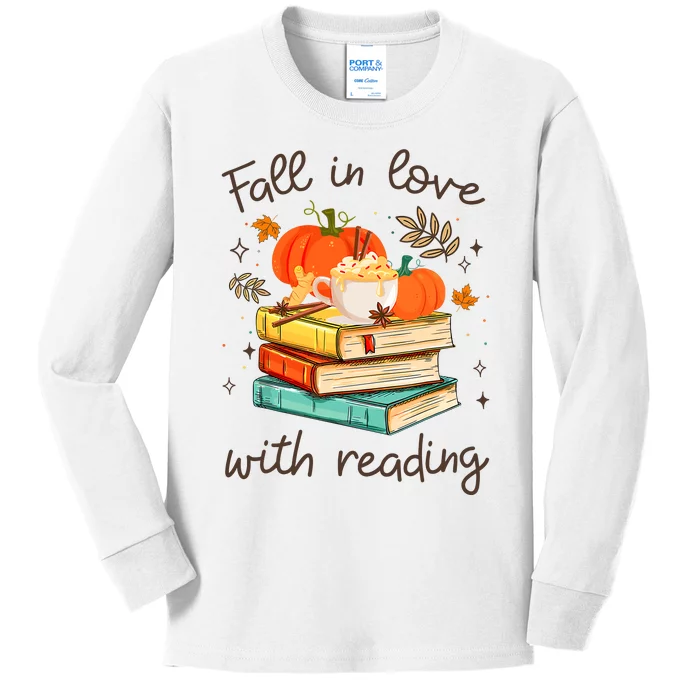 Fall In Love With Reading Book Autumn Pumpkins And Teachers Kids Long Sleeve Shirt