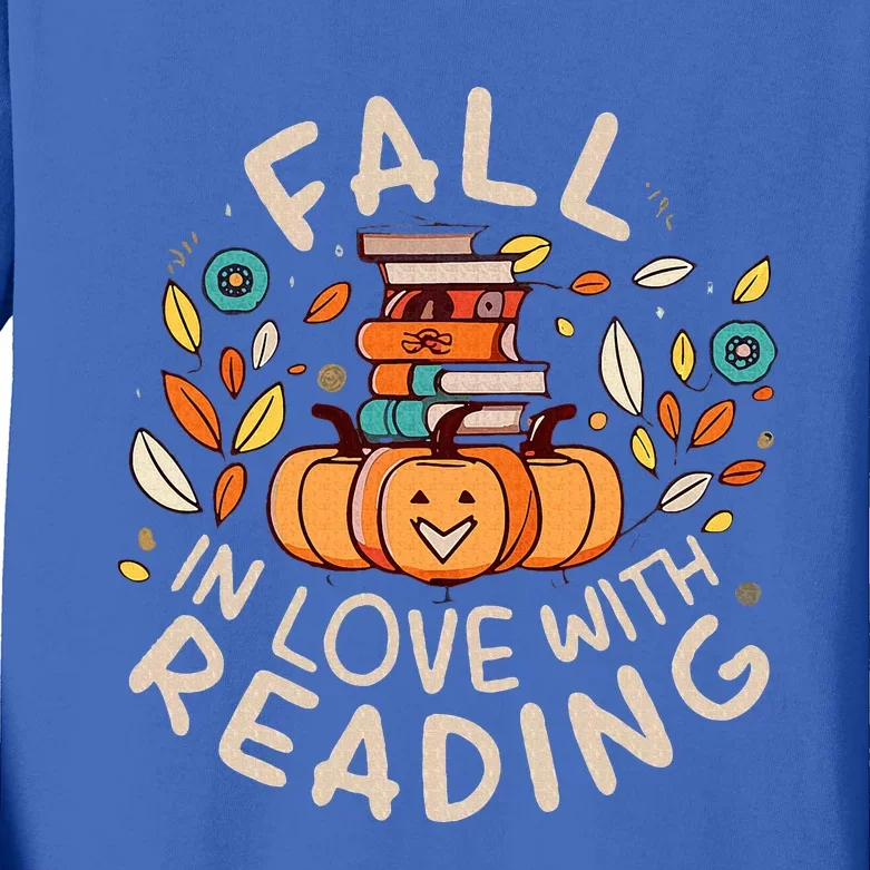 Fall In Love With Reading Book Autumn Pumpkins And Teachers Kids Long Sleeve Shirt