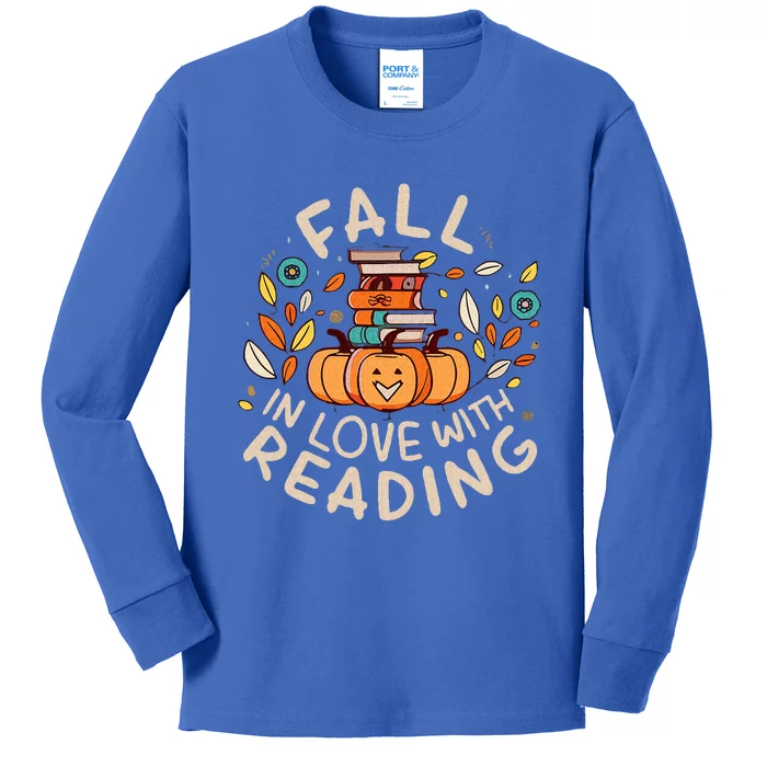 Fall In Love With Reading Book Autumn Pumpkins And Teachers Kids Long Sleeve Shirt