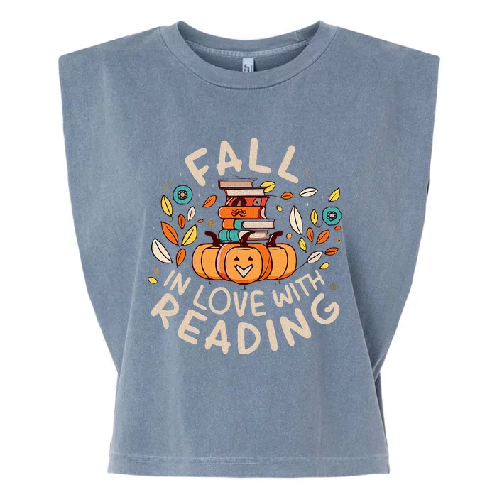 Fall In Love With Reading Book Autumn Pumpkins And Teachers Garment-Dyed Women's Muscle Tee