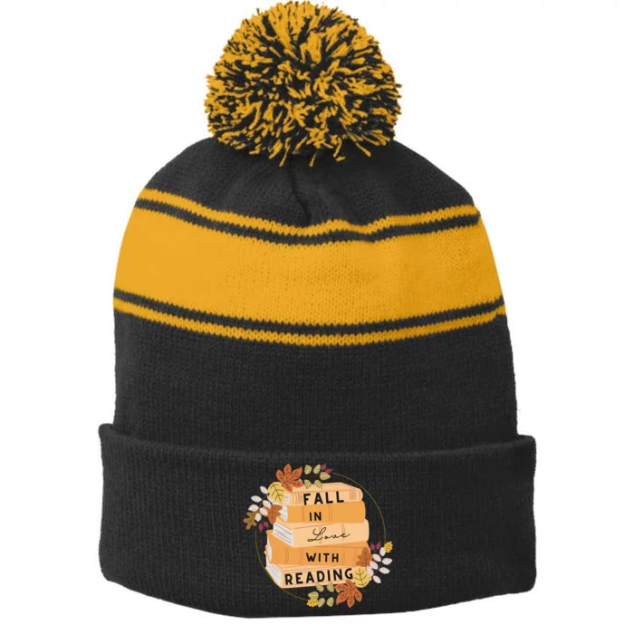 Fall In Love With Reading Book Lover Stripe Pom Pom Beanie