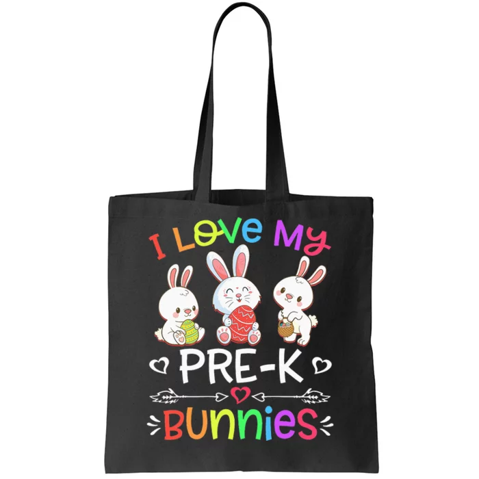 funny I Love My Pre-K Bunnies teacher Easter Egg Tote Bag