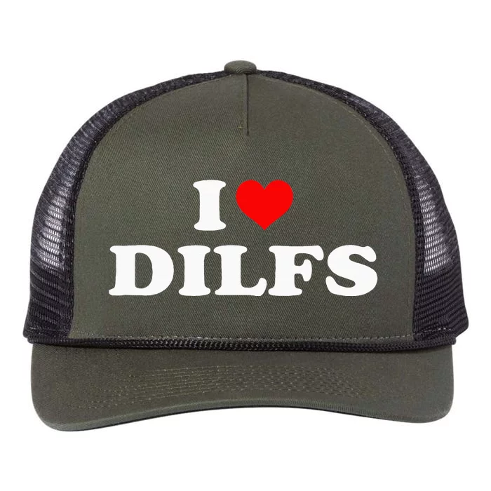 Funny I Love Dilfs I Heart Dilfs Red Heart Cool Retro Rope Trucker Hat Cap