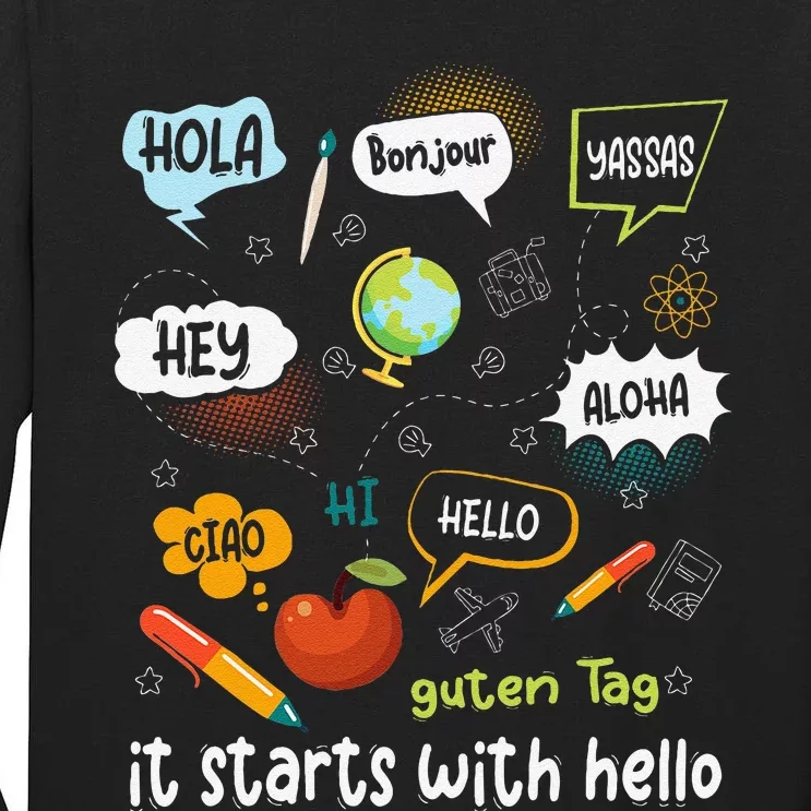 Friendship Inclusion Language Teacher It Starts With Hello Gift Tall Long Sleeve T-Shirt