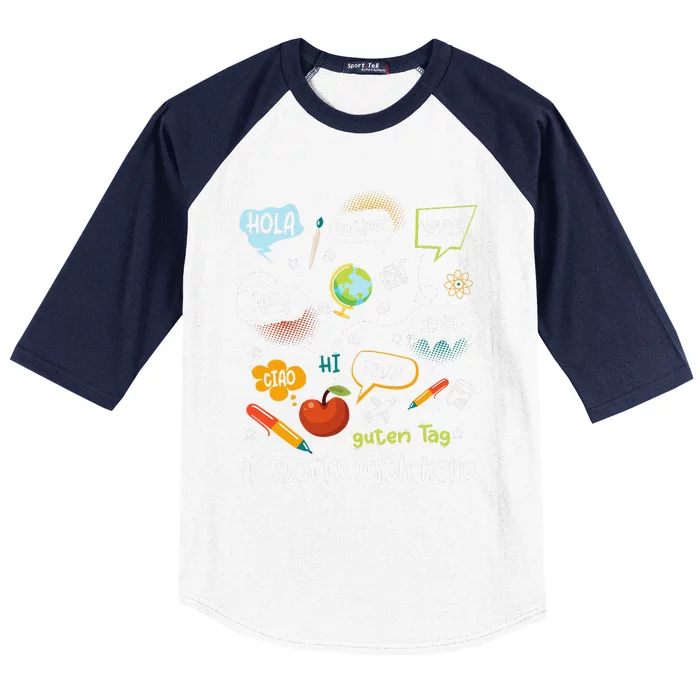 Friendship Inclusion Language Teacher It Starts With Hello Gift Baseball Sleeve Shirt