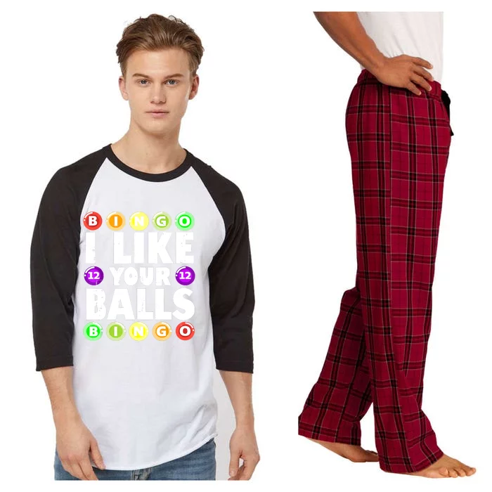 Funny I Like Your Balls Bingo Gambling Women Mothers Day Raglan Sleeve Pajama Set