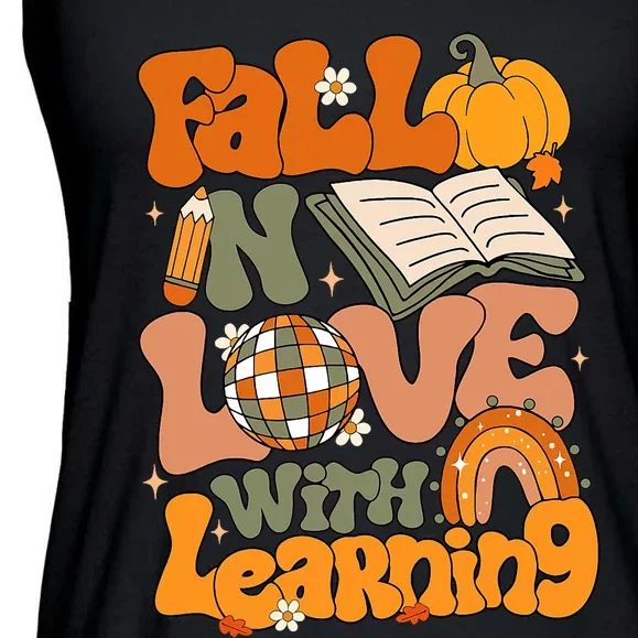 Fall In Love With Learning Autum Thanksgiving Teacher Ladies Essential Flowy Tank