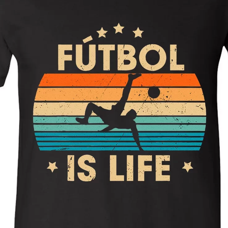 Futbol Is Life Retro Soccer Gift For Player V-Neck T-Shirt