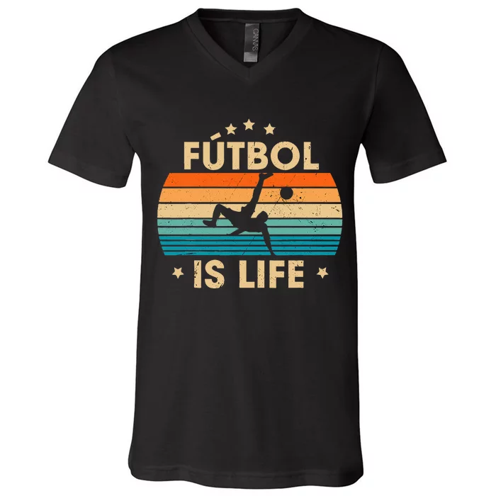 Futbol Is Life Retro Soccer Gift For Player V-Neck T-Shirt