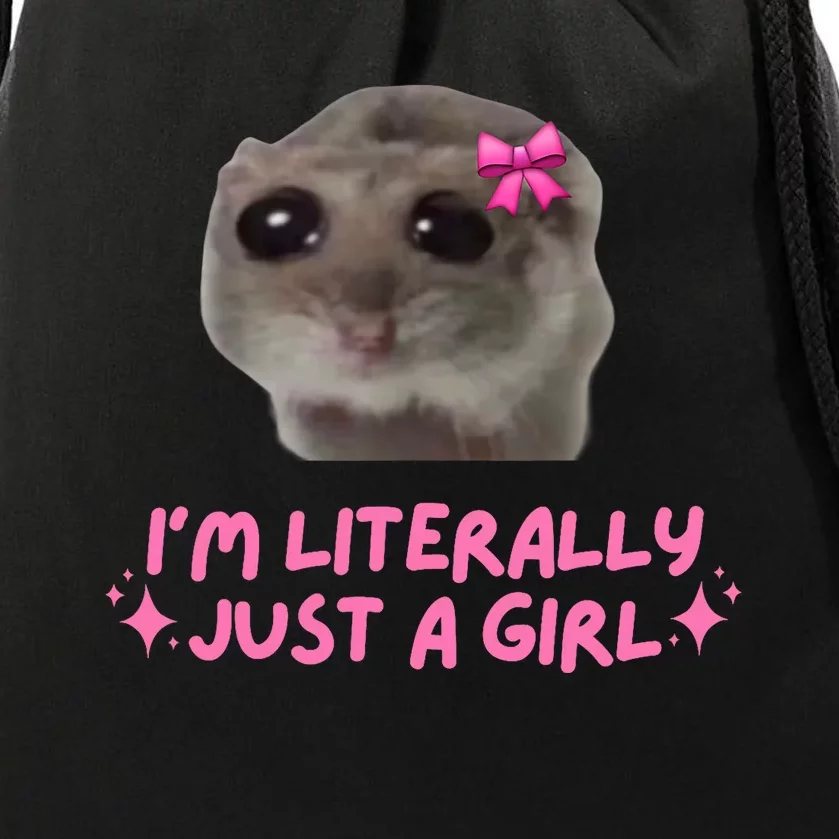 Funny IM Literally Just A Girl Sad Hamster Meme Drawstring Bag