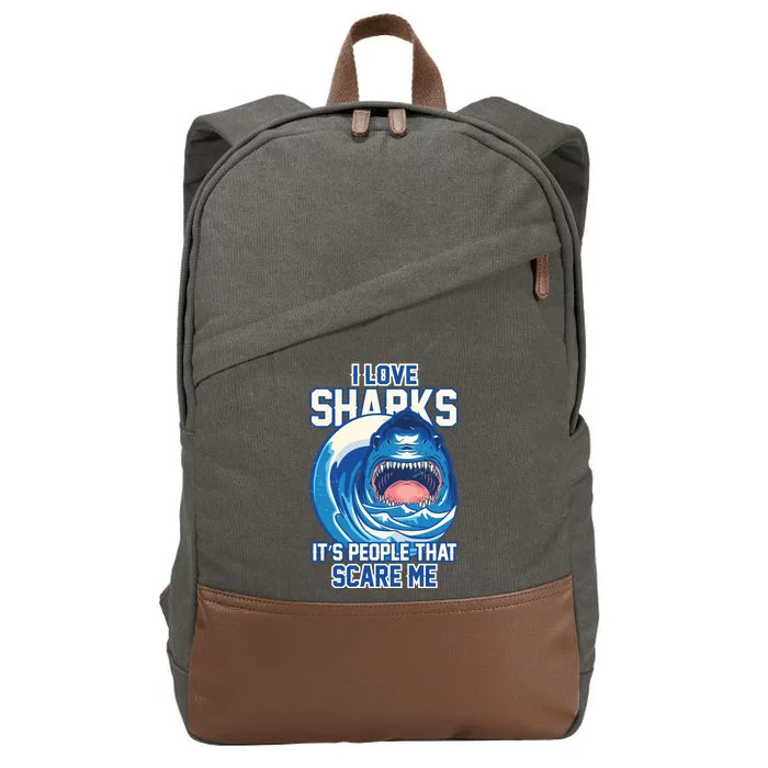 Funny I Love Sharks It's People That Scare Me Cotton Canvas Backpack