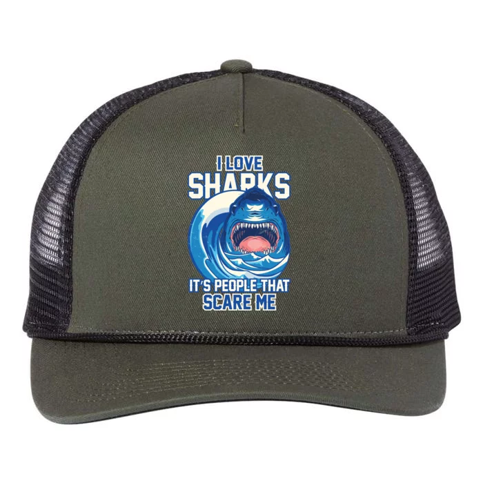 Funny I Love Sharks It's People That Scare Me Retro Rope Trucker Hat Cap